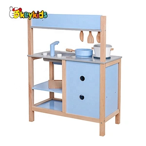 New sale simulation blue wooden play kitchen set for kids W10C457B