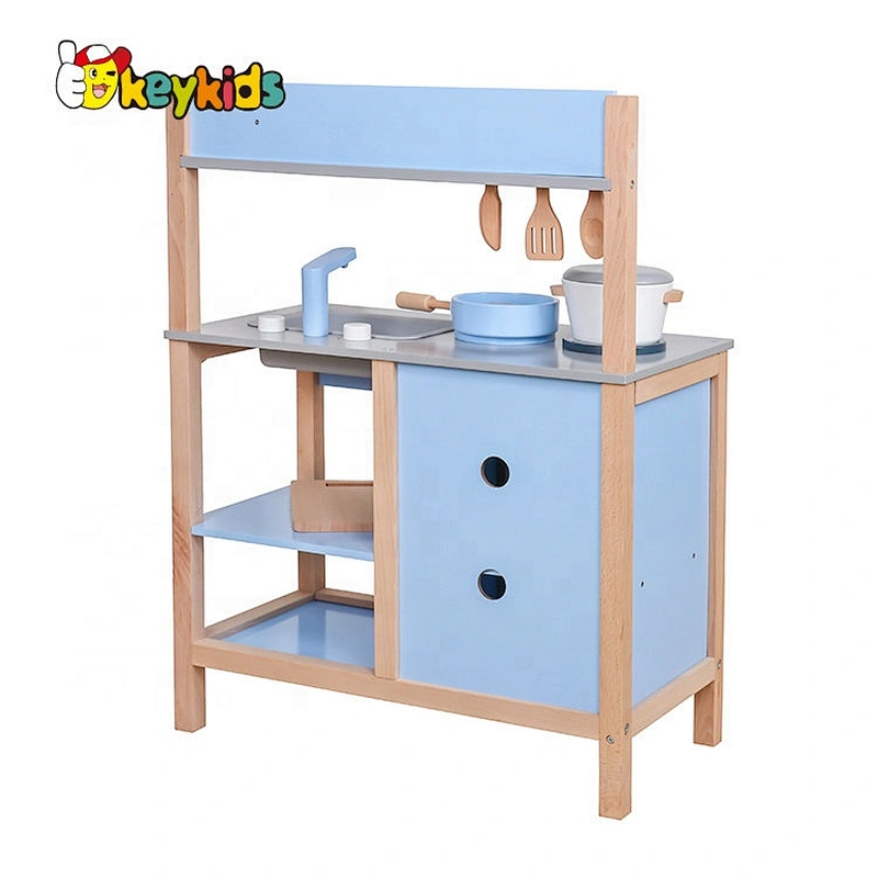 New sale simulation blue wooden play kitchen set for kids W10C457B