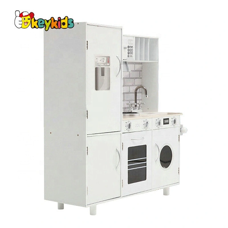On sale large kids wooden white kitchen set toys with freezer W10C598