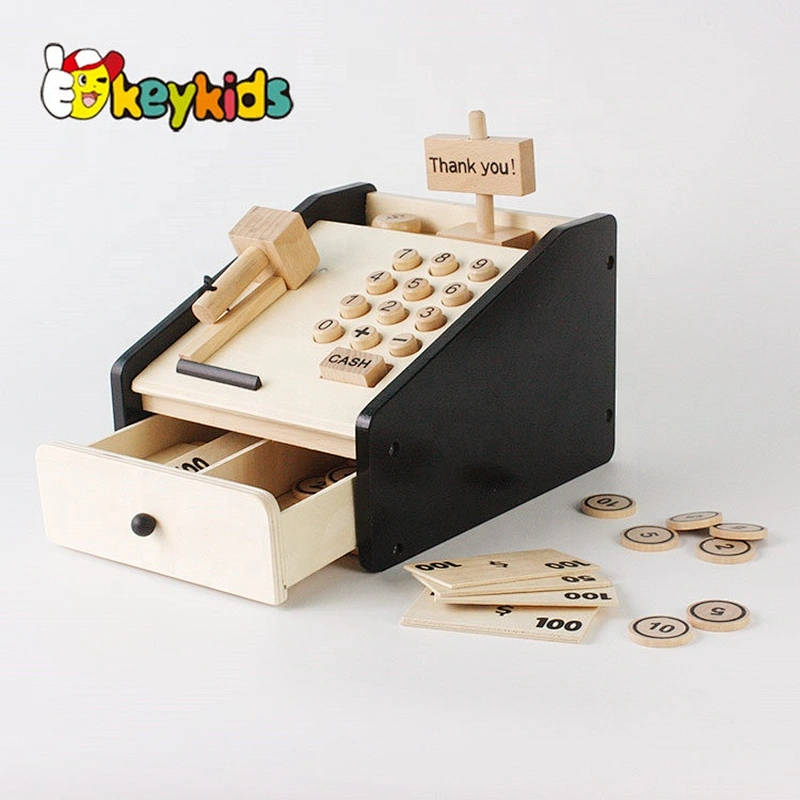 Top sale kids wooden pretend play toy cash register for wholesale W10A066