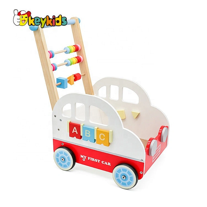Multifunction Wooden Push Along Trolley With Four Wheels W16E037