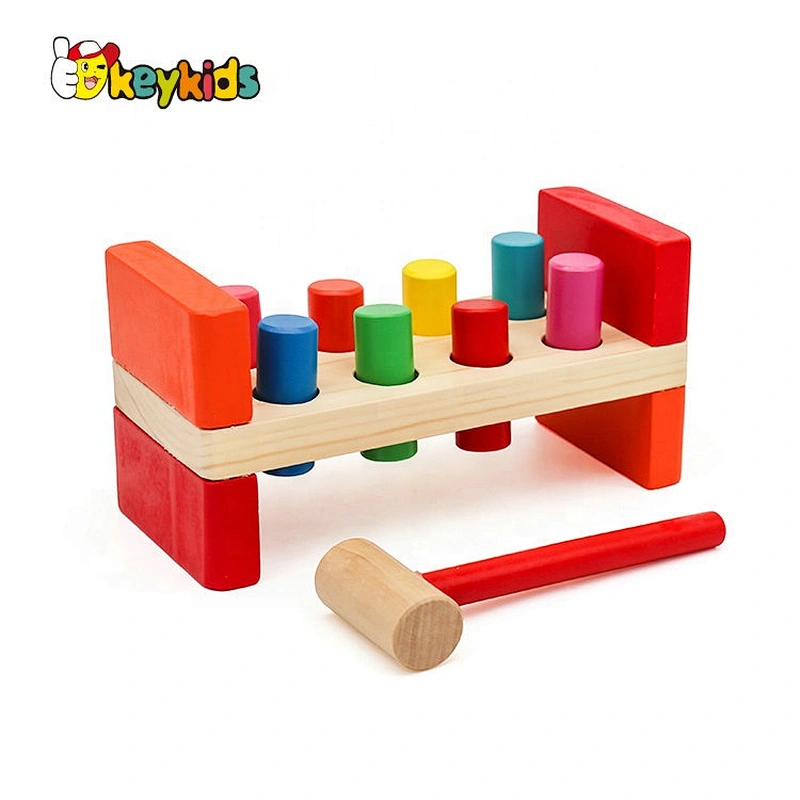 Colourful knocking table wooden pounding bench toy for toddlers W11G018