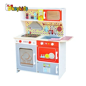 New design cooking game wooden kids play kitchen with accessories W10C386B