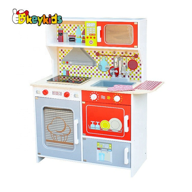 New design cooking game wooden kids play kitchen with accessories W10C386B