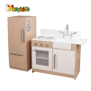 New released retro wooden kids play kitchen with Refrigerator, Freezer and Oven W10C480