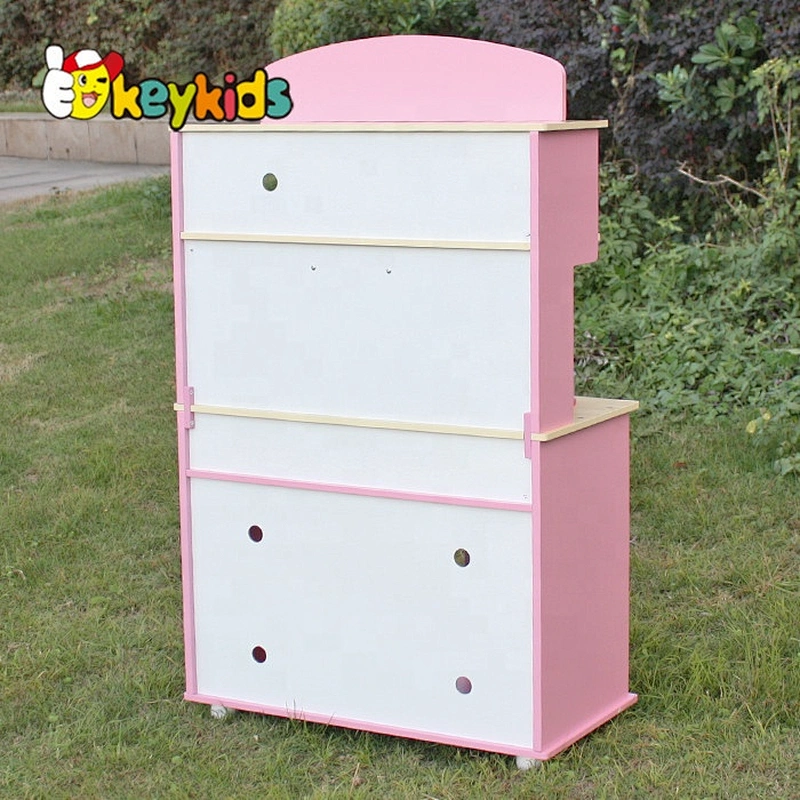 New design kids pretend play pink wooden kitchen toy W10C238