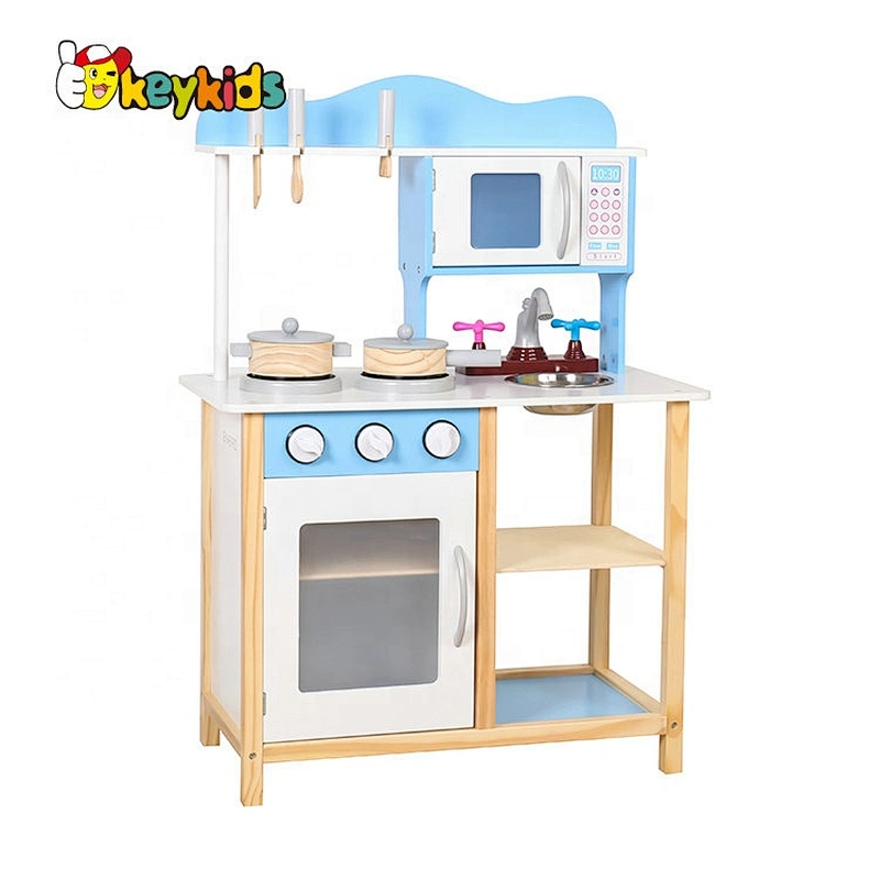 New sale simulation play wooden blue toy kitchen for kids W10C404B