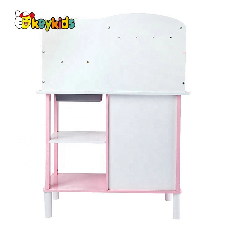 Top sale play cooking wooden pink toy kitchen for children W10C471