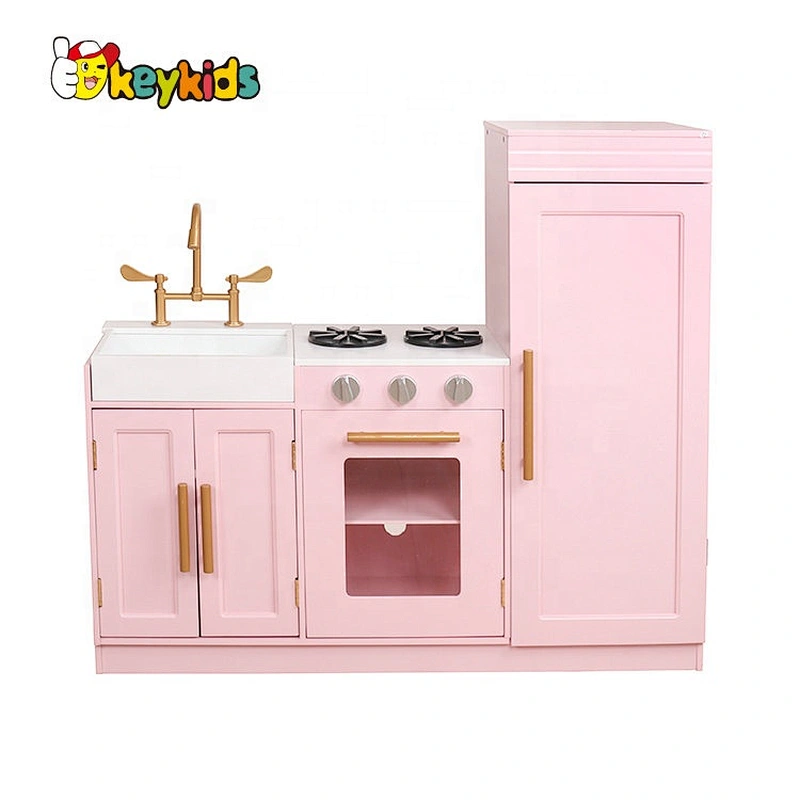 New released pretend wooden pink kitchen play set for children W10C479
