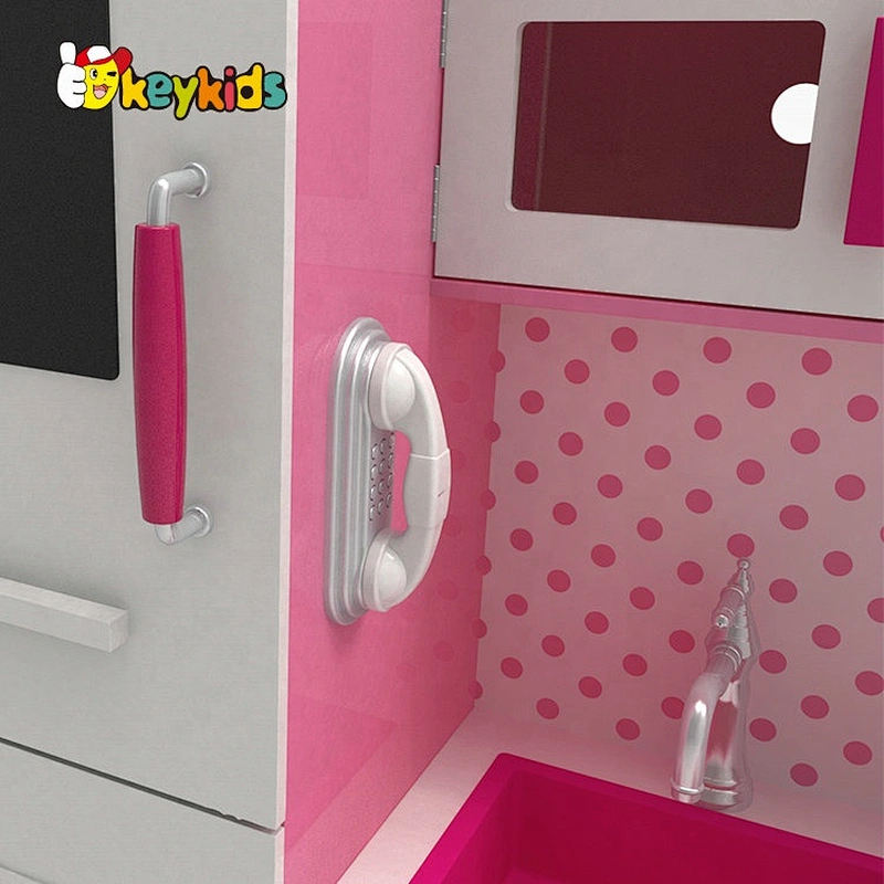 Customize pink wooden girls kitchen set toys with drinking fountain W10C597D