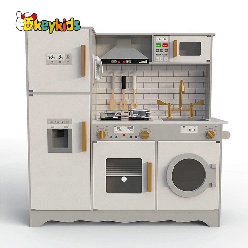 Kids Wooden Electronic Kitchen With Ice Maker, Washing Machine And Mini Toy Refrigerator W10C513
