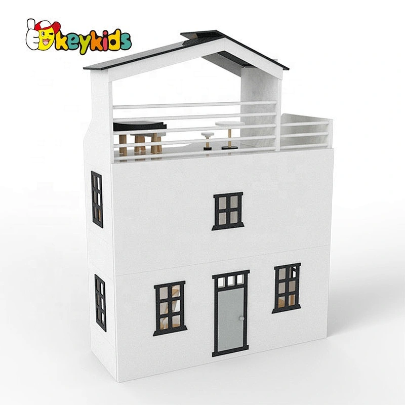 Best design white wooden miniature dollhouse kits for kids W06A404