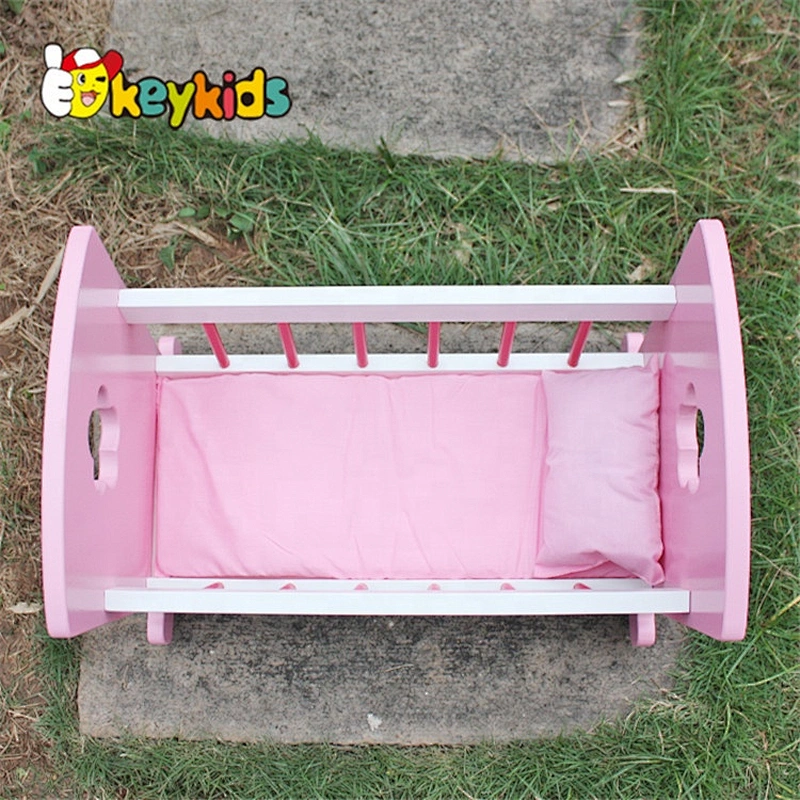 Top sale kids wooden toy 18 inch doll bed for wholesale W06B052