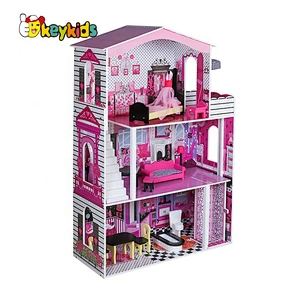Top sale kids pretend play wooden doll house kits with elevator W06A355