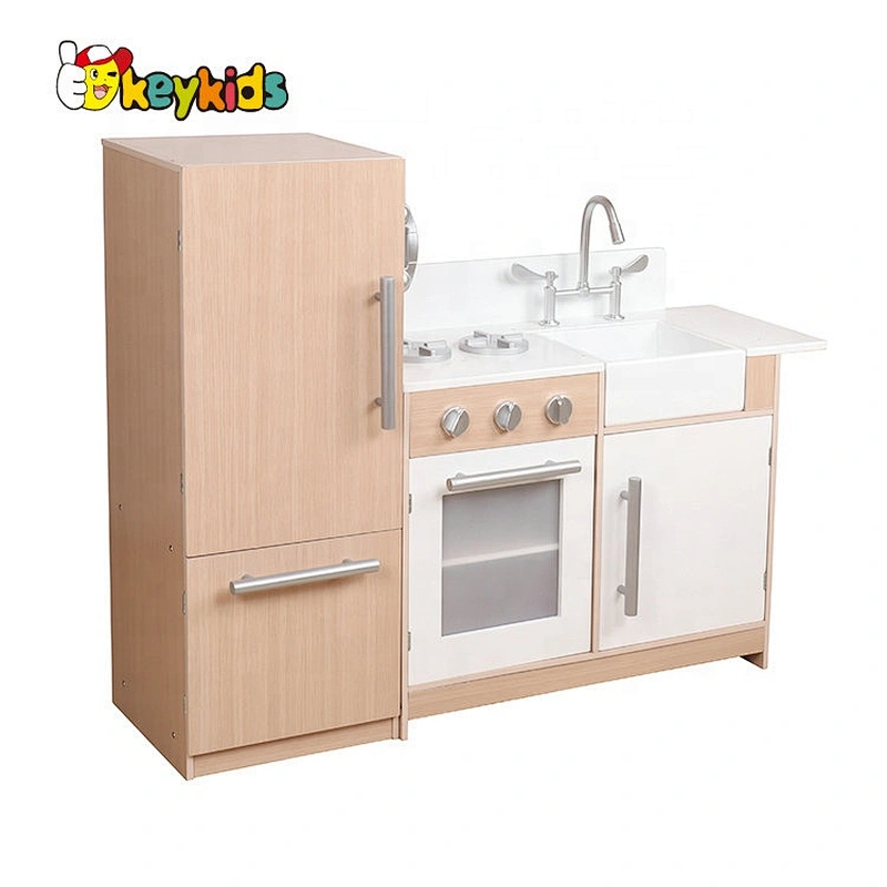 New released retro wooden kids play kitchen with Refrigerator, Freezer and Oven W10C480