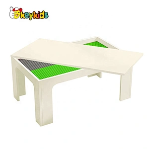 Customize children wooden diy building blocks toy table with storage W08G292