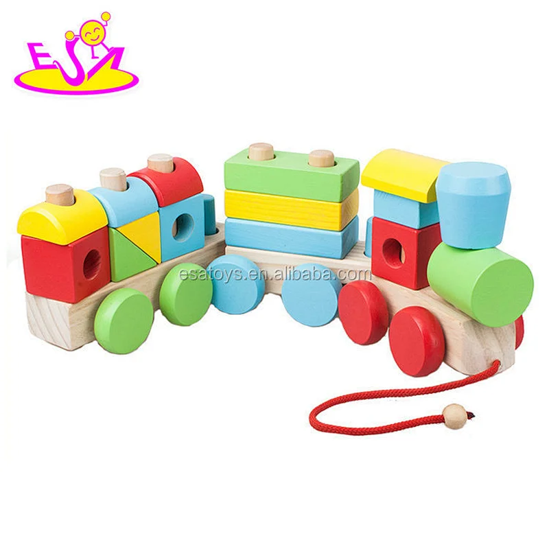 New hottest educational stacking wooden toy block train for kids W05C091