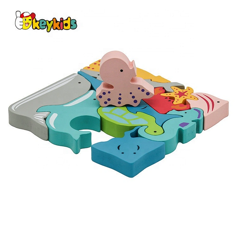 2021 Customize colored wooden fish block puzzle for kids W14A252