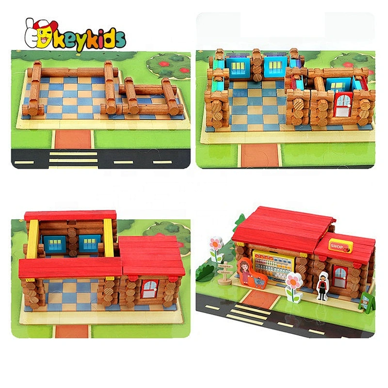 Cartoon educational wooden diy house building for kids W14G049