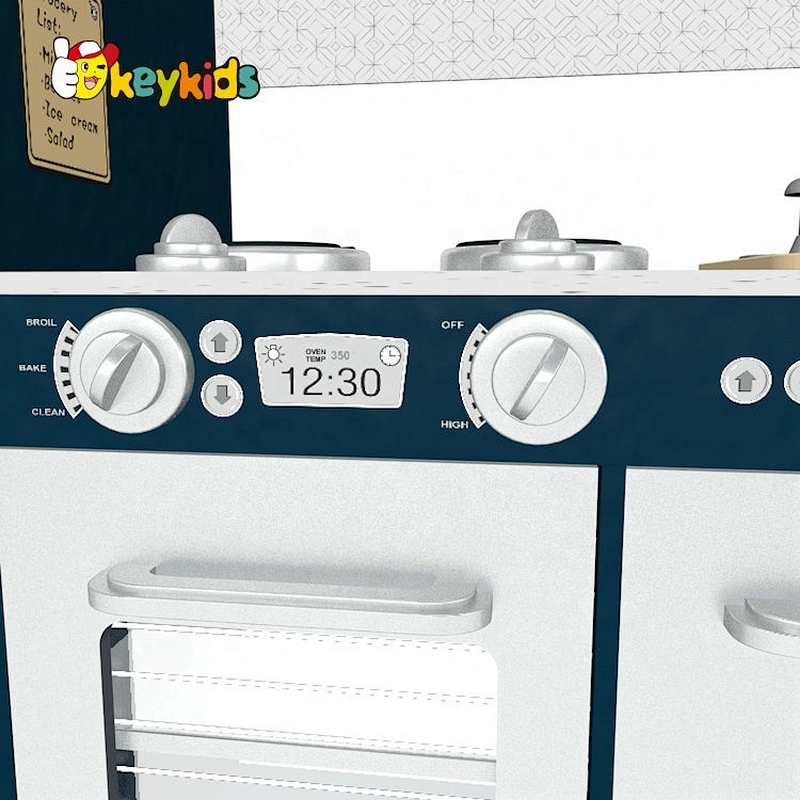 New design interactive play wooden toy kitchen set with real water W10C624