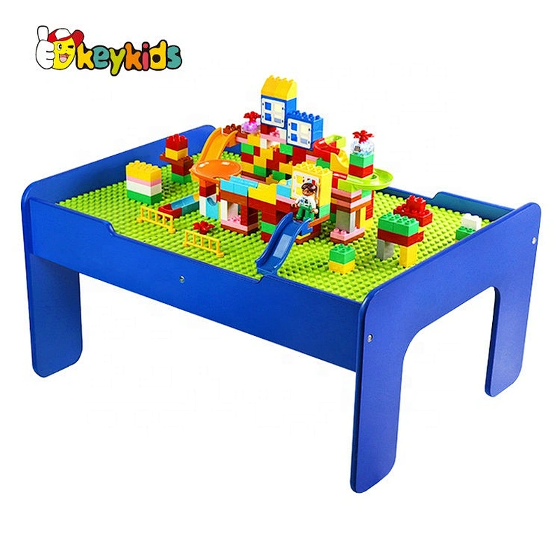Customize 2 in 1 wooden big block table toy with storage W08G298