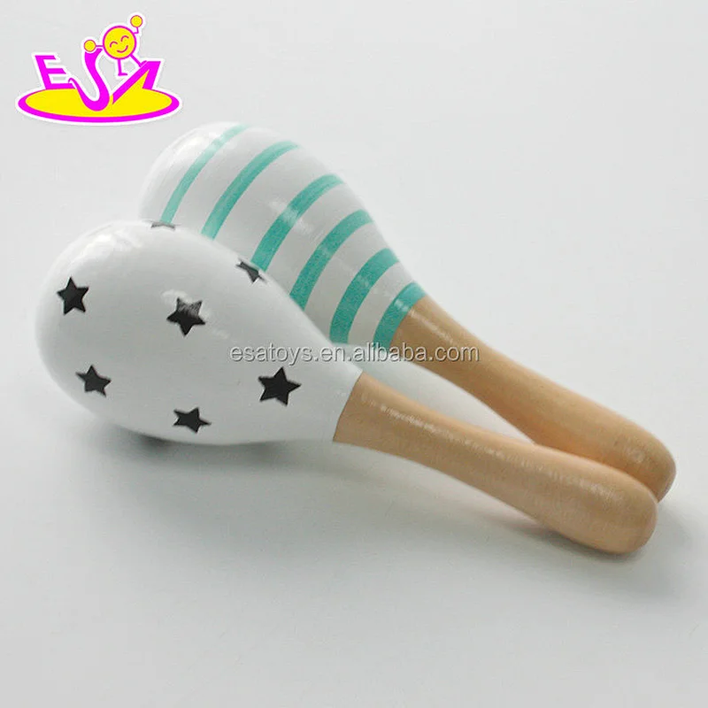 Wholesale hand painted mini wooden Mexican maracas for kids W07I128