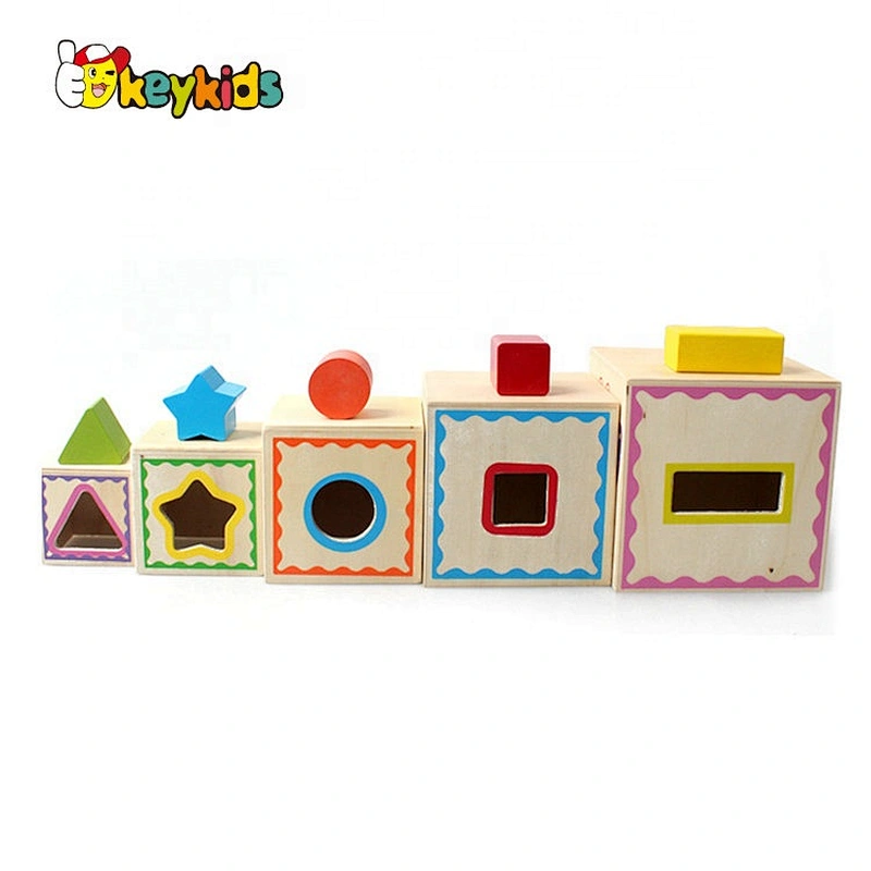 Customize colored wooden stacking cup toy for baby W13D258