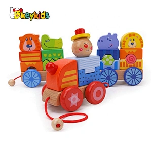 2020 New arrived educational wooden train stacking blocks for pull and push W05C128
