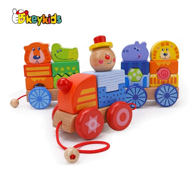 2020 New arrived educational wooden train stacking blocks for pull and push W05C128