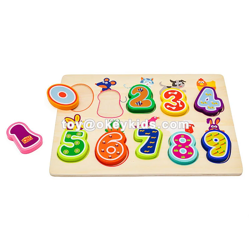 2019 Top sale 2 in1 cartoon animal wooden letter & number puzzle for kids W14B114