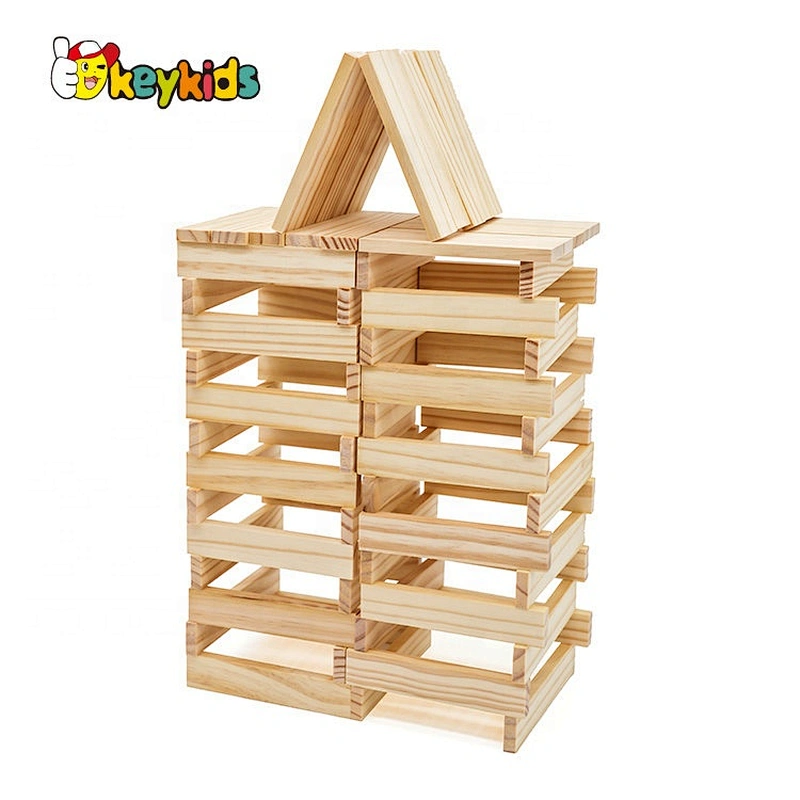 New arrival colorful 50 pcs safe hardwood building block sets with storage bucket W13B041