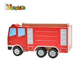 2020 New design red wooden small fire truck toy for kids W04A459