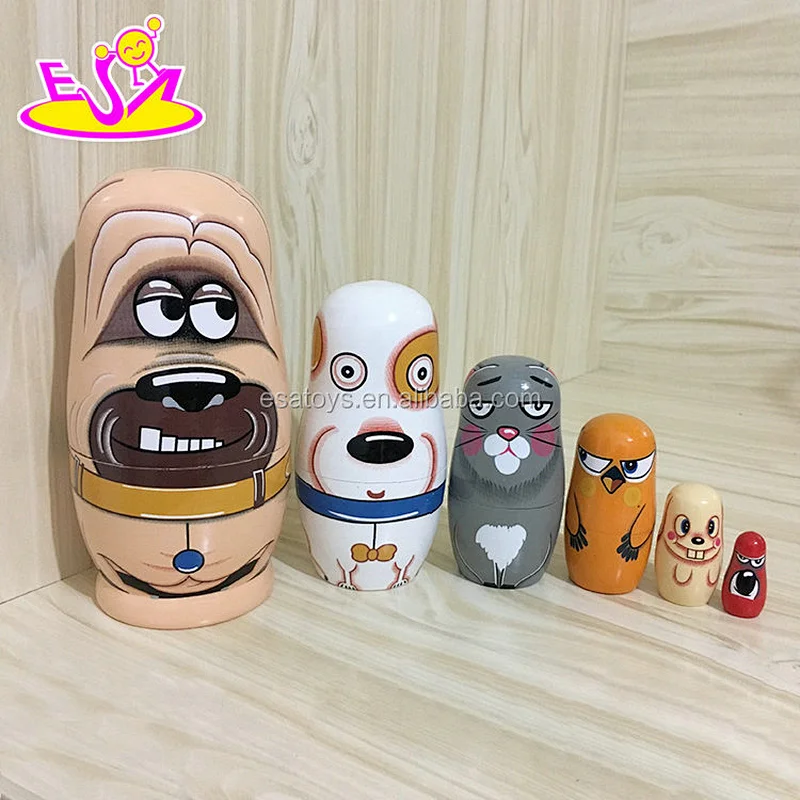 Customize 6 In 1 Cartoon Wooden Nesting Dolls toy For Children W06D100