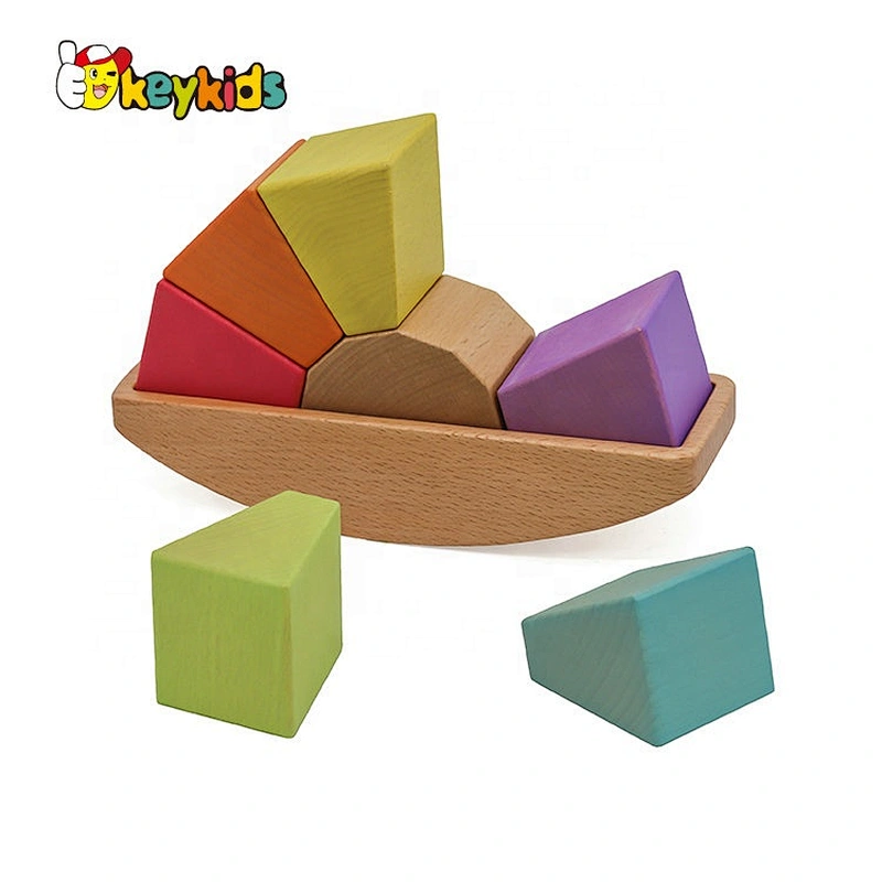 Customize rainbow colored wooden balancing blocks for kids W11F091
