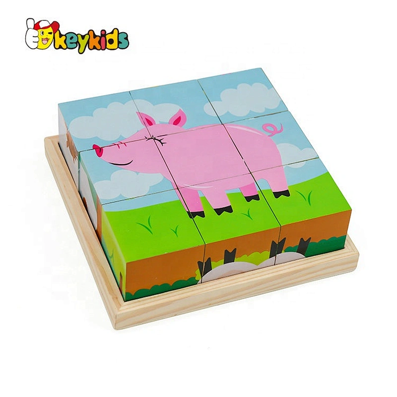 Customize educational puzzles wooden cube block for children W14F063