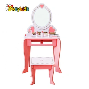 Popular Pink Wooden Dressing Table With Mirror, Chair W08H002
