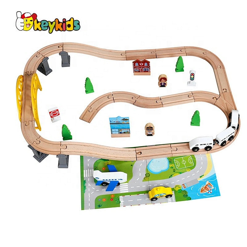 Customize kids educational wooden toy railway for toddlers W04C202