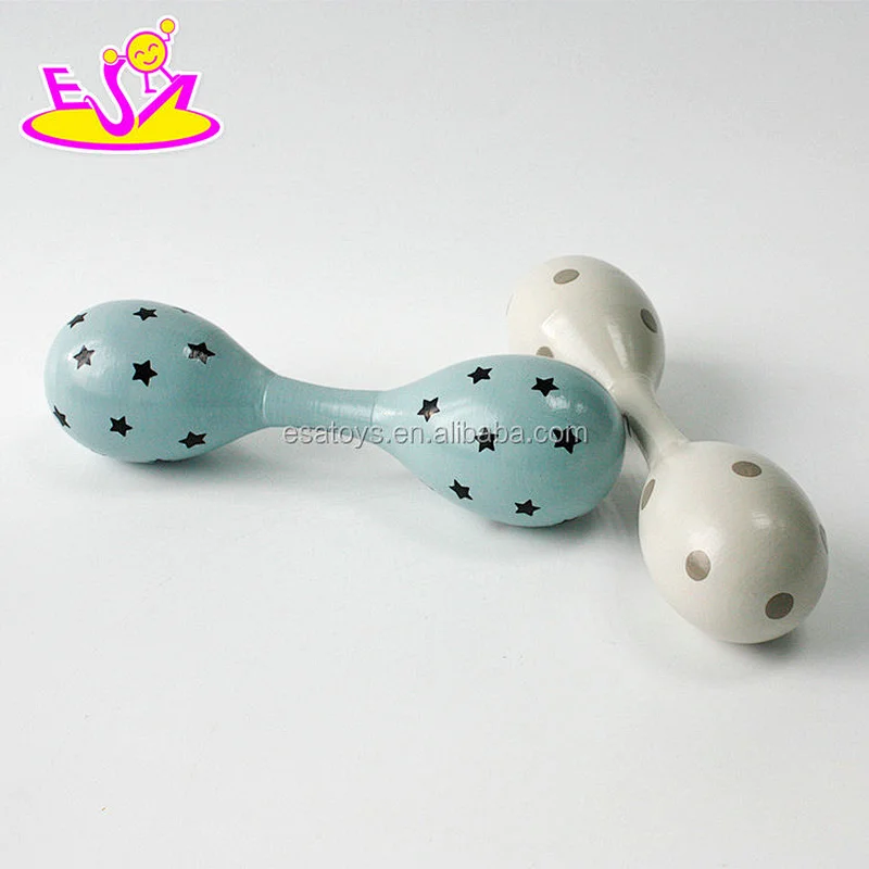 Wholesale hand painted mini maracas wooden hand shaker instrument for children W07I130