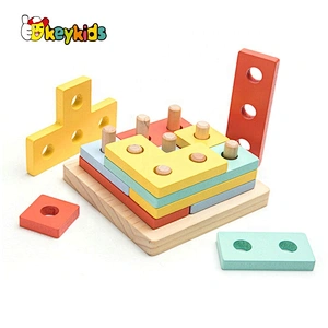 Customizable Colored Wooden Learning Blocks Geometric Shape W13D264