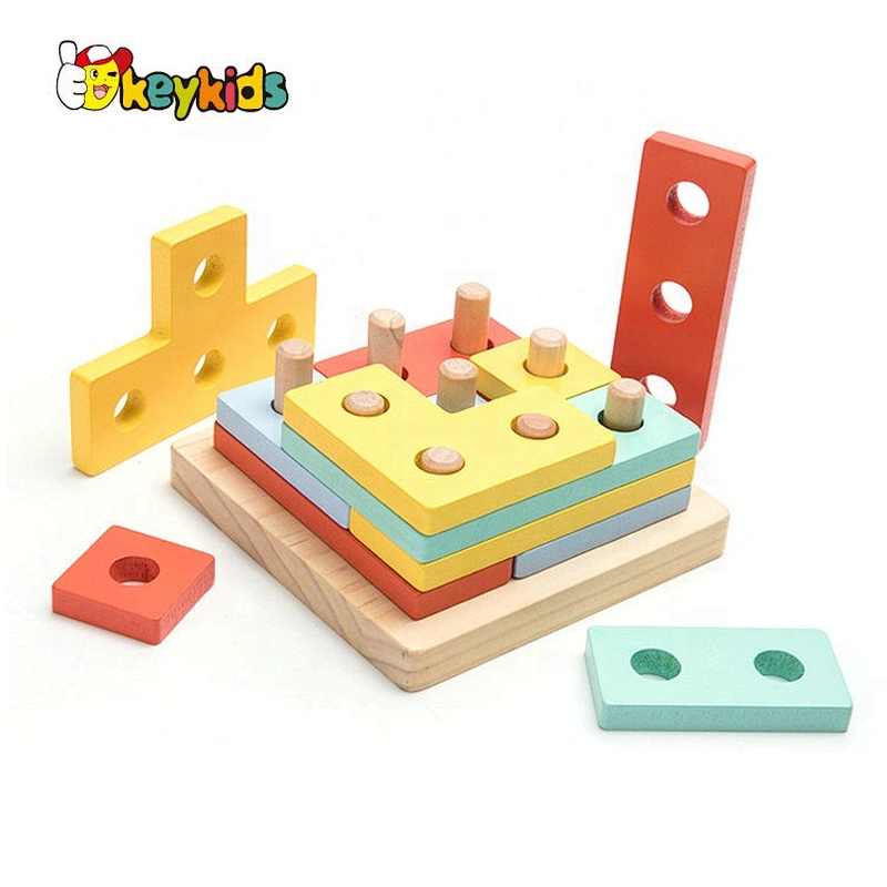 Customizable Colored Wooden Learning Blocks Geometric Shape W13D264