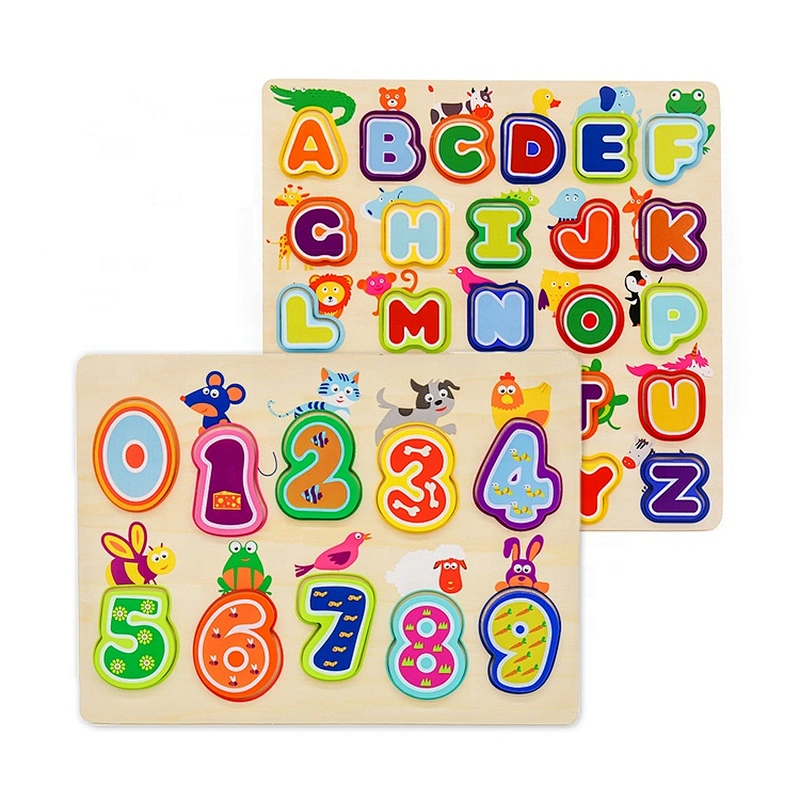2019 Top sale 2 in1 cartoon animal wooden letter & number puzzle for kids W14B114