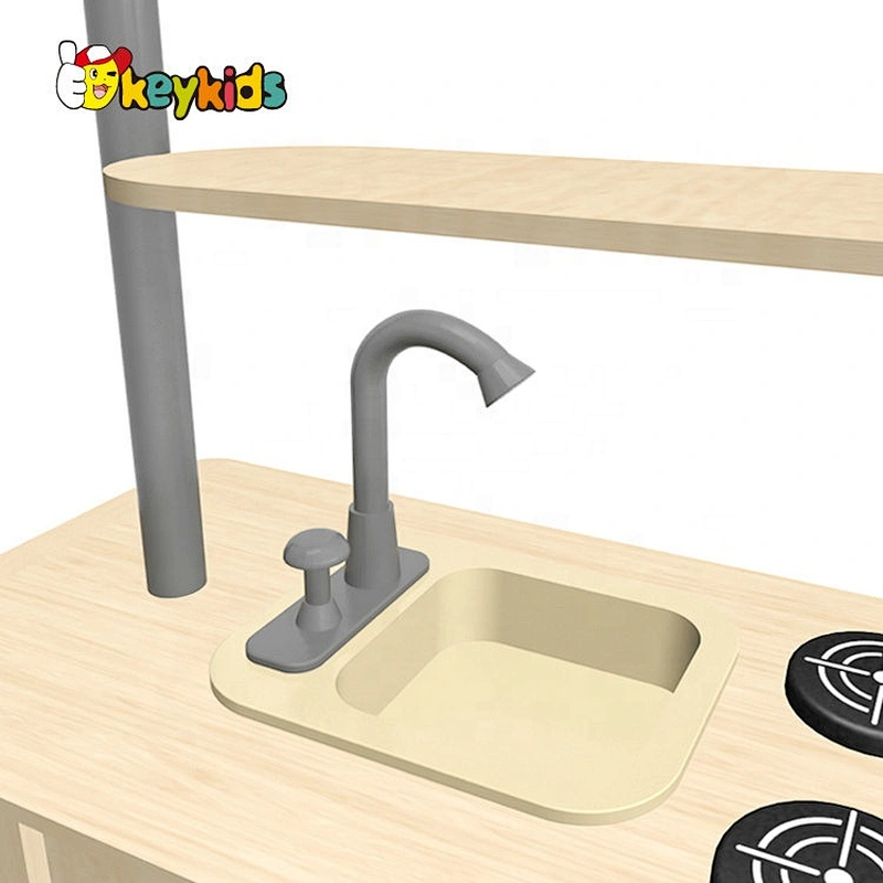 New design kids interactive play wooden cooking play set with real water W10C626