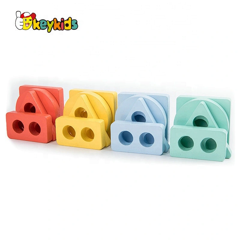 Customizable Colored Wooden Learning Blocks Geometric Shape W13D264