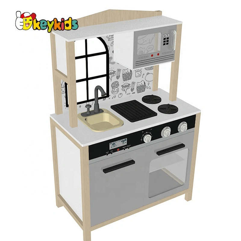 New design wood interactive water function wooden kids kitchen play set for pretend play W10C636