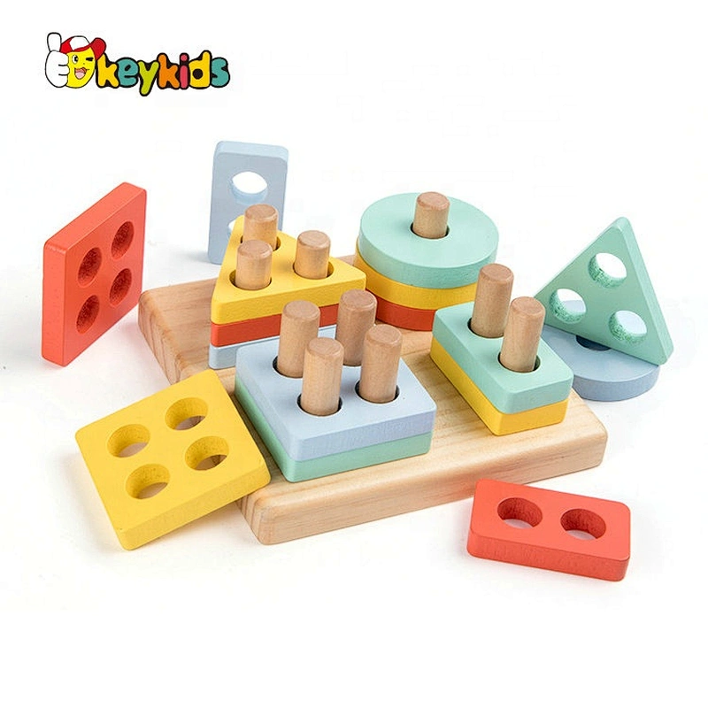 Customize colored wooden geometric blocks for children W13D265