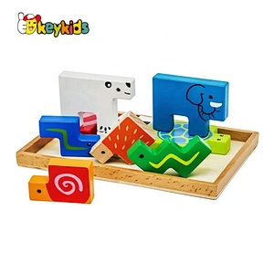 New hottest geometry animals wooden toy blocks for kids education W14A189