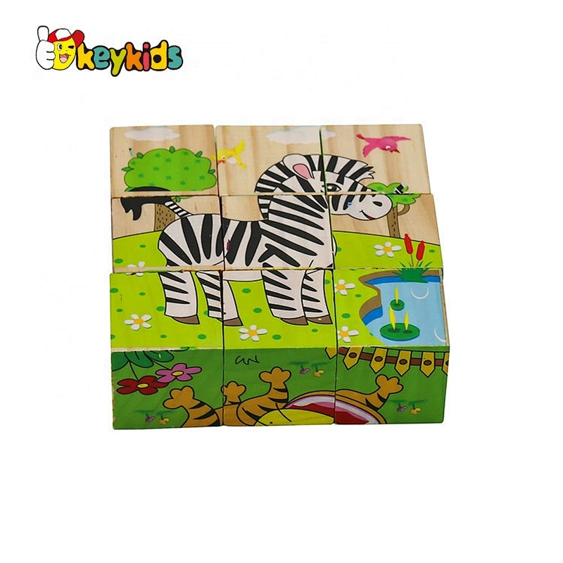 Cusomize 9 pcs 3D wooden animal cube puzzle for kids W14F068