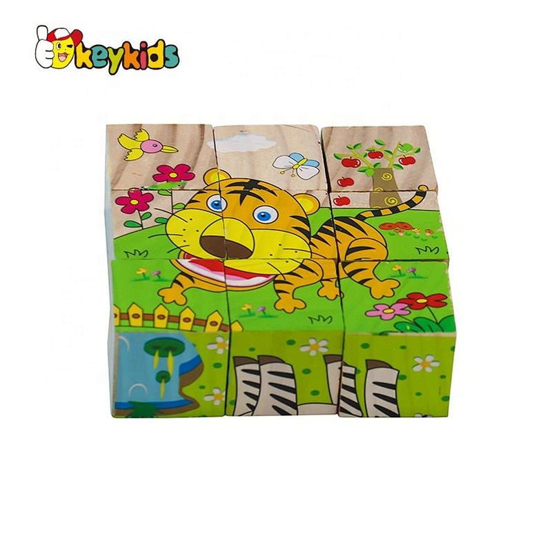 Cusomize 9 pcs 3D wooden animal cube puzzle for kids W14F068