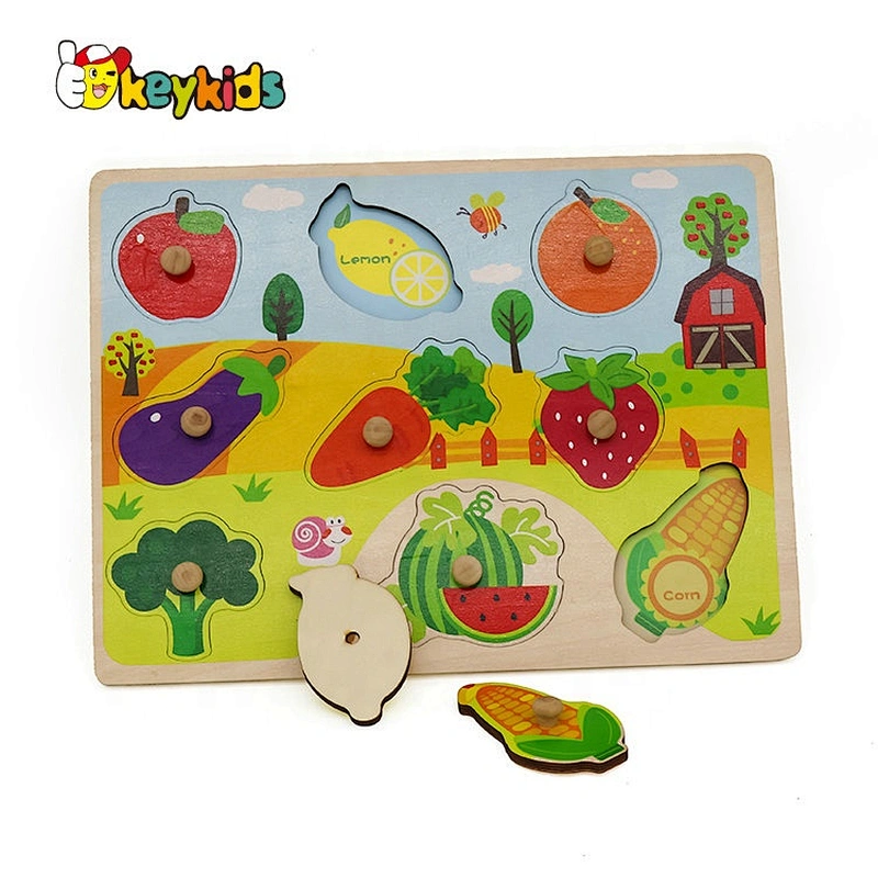2019 New design baby educational wooden fruit puzzle with knob W14M154