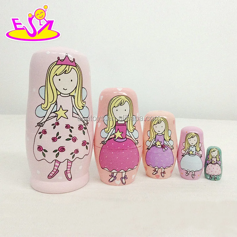 Customize pink wooden russian girls nesting doll for wholesale W06D095